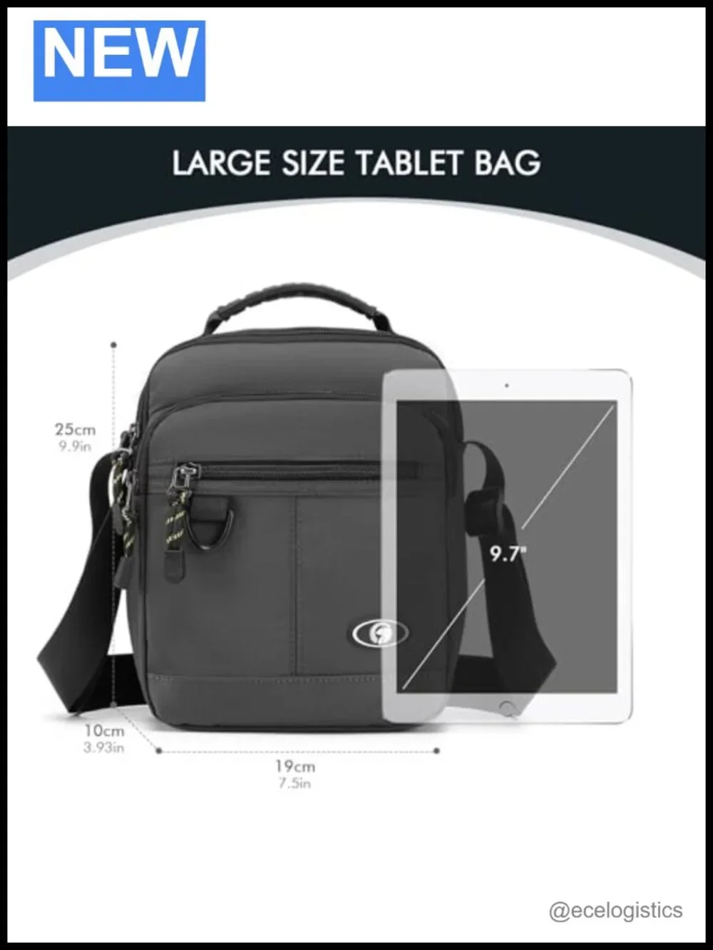 Men's Waterproof Nylon Shoulder Bag Crossbody Sling for Tablet Business Travel